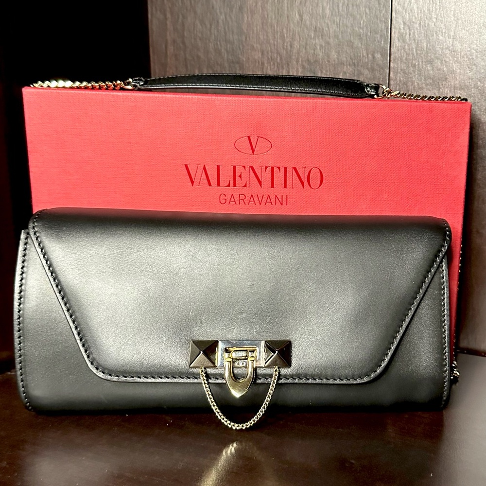 VALENTINO Leather Clutch with Chain Strap